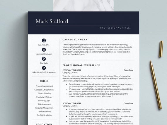 Executive Resume Template for Google Docs, Word & Pages | 1, 2, 3 Page Resume with Cover Letter, Professional CV Template for Google Docs