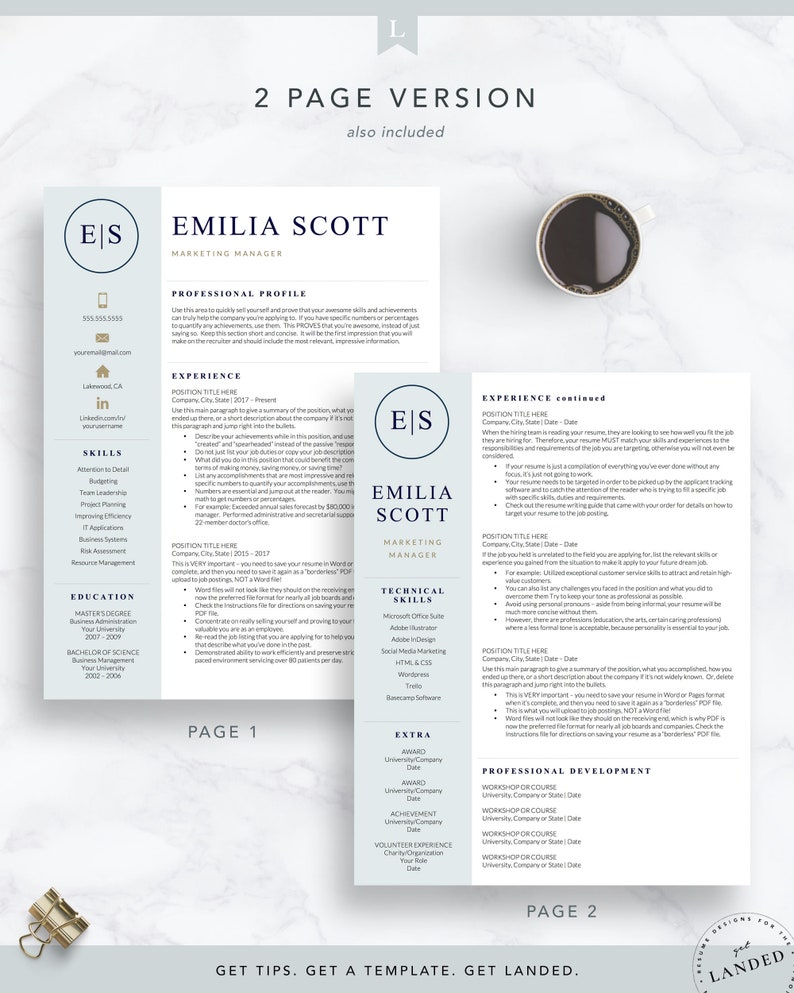 Creative, Stylish Resume Template for Word & Pages, Nurse Resume Template, Curriculum Vitae, 1, 2 and 3 Page Resume Cover Letter Template image 4