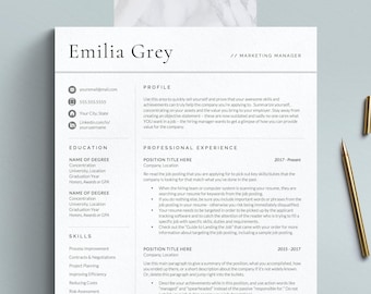 Professional Resume Template for Word and Mac Pages, CV Template, Clean Resume, Modern Resume Template Instant Download, 1, 2, 3 Page Resume