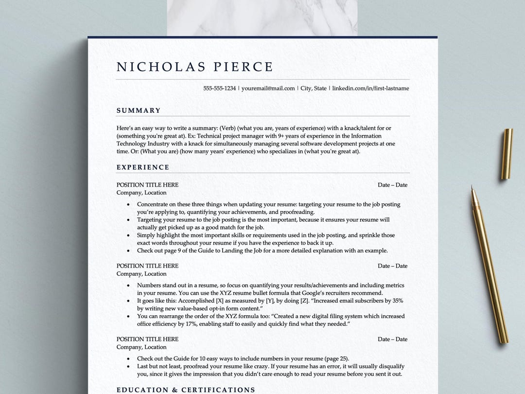 Professional Resume and Cover Letter Template for Google Docs & Word ...