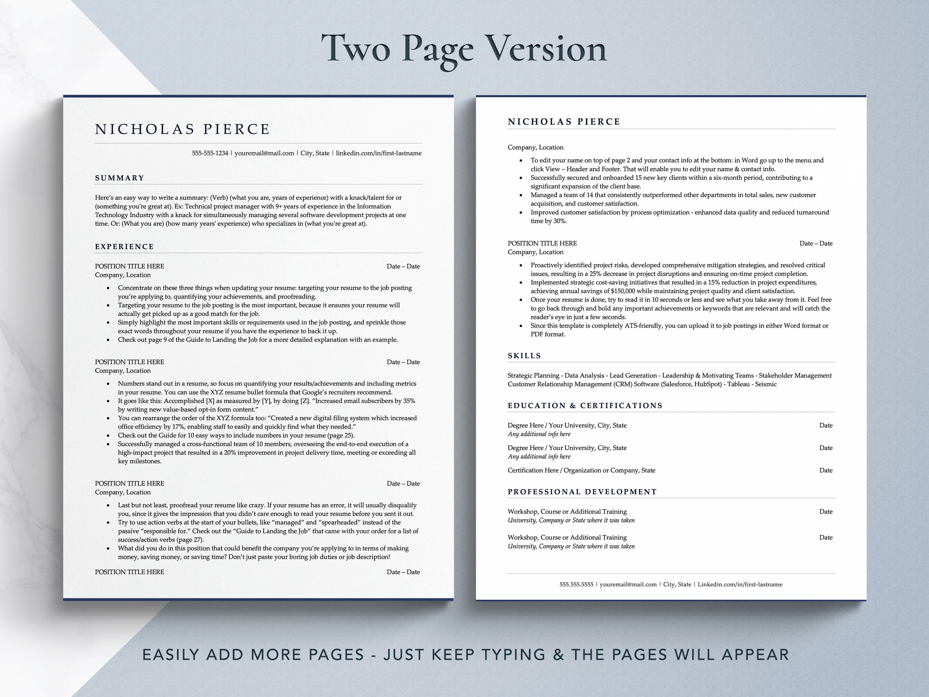 Professional Resume and Cover Letter Template for Google Docs & Word ...