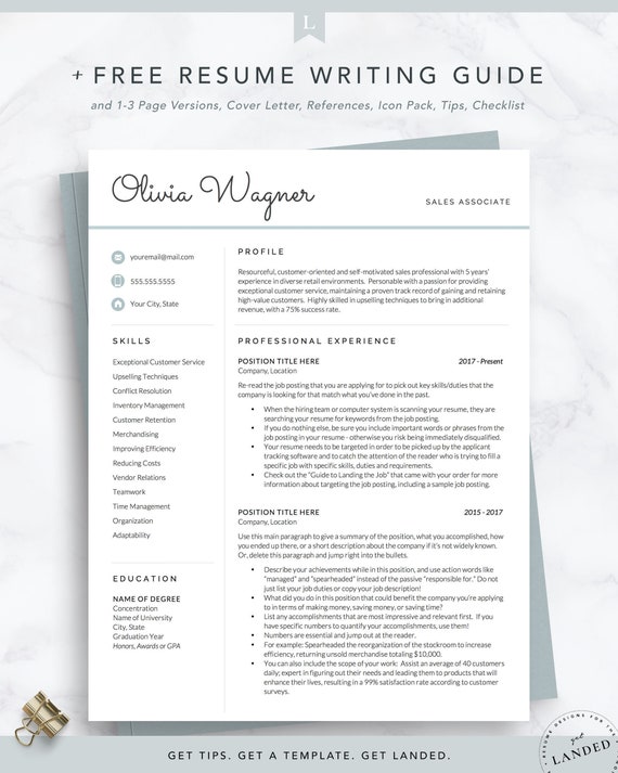 Retail Sales Resume Template Customer Service Resume Etsy España