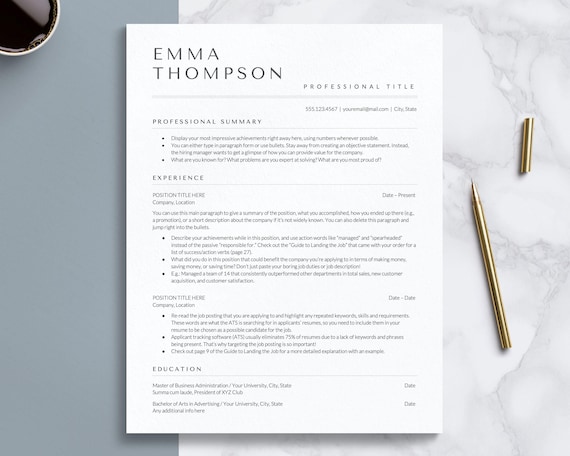 Modern ATS Resume Template for Google Docs, Word and Apple Pages | Single Column, ATS Friendly, Minimalist, Clean, Simple Resume Template