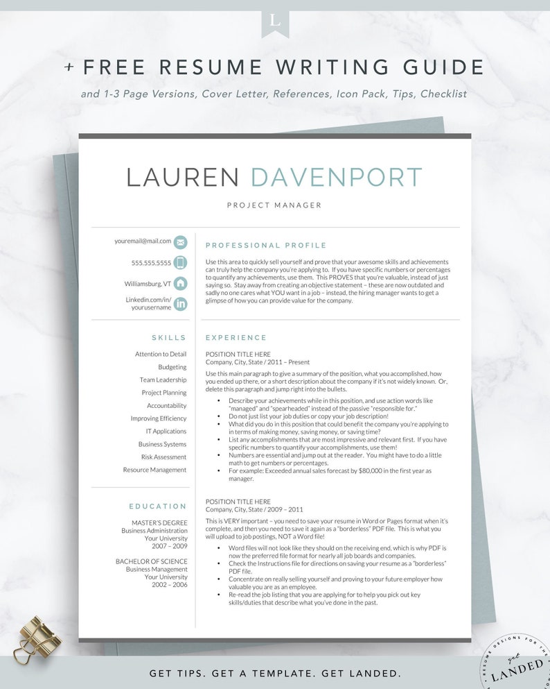 Modern Resume Template for Word & Pages Instant Download, Professional Resume, Modern Resume Format, Marketing Resume, Bespoke resume docx 