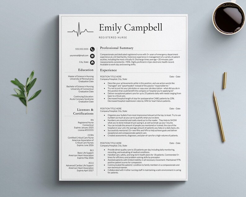 Nursing Resume Template for Google Docs Word & Pages - Etsy