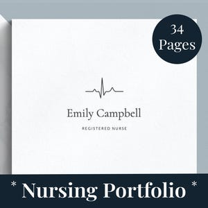 May include: A white cover with a black heartbeat graphic and the text "Emily Campbell, Registered Nurse". The cover also has the text "34 Pages" and "*Nursing Portfolio*" in black.