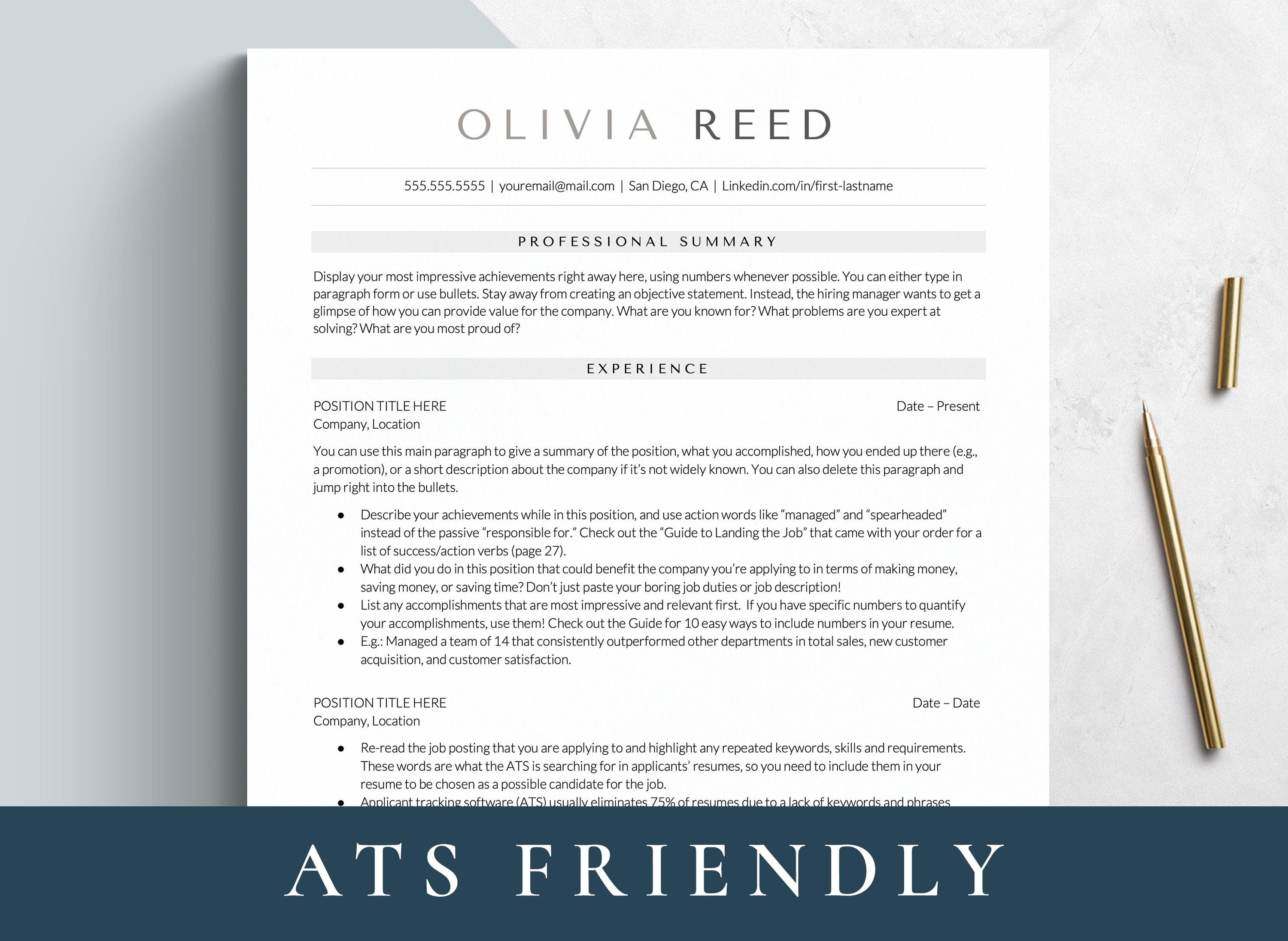 ATS Resume Template With Cover Letter | Modern CV Template for Google ...