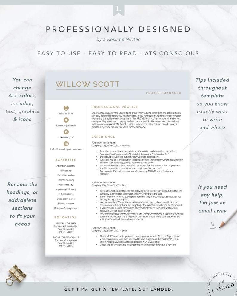 Modern Resume Template for Word & Pages, Modern CV Template, Resume Design, Marketing Resume Template Instant Download, Sales Resume image 2