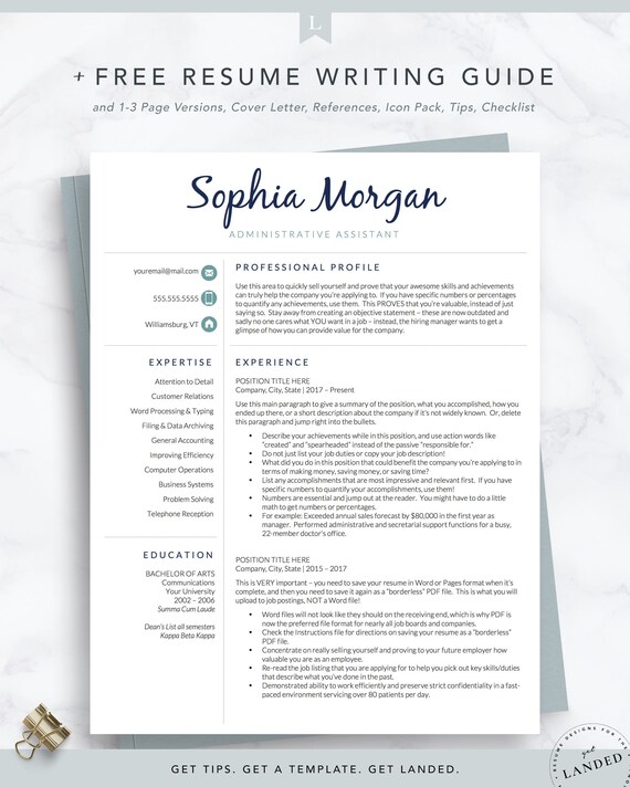 Executive Assistant Resume Template For Word And Pages 1 2 Etsy