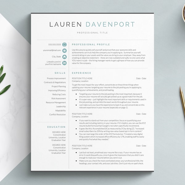 Two column resume template for Google Docs, Word & Pages - Professional Resume, Marketing Strategist Resume, Influencer Marketing Resume