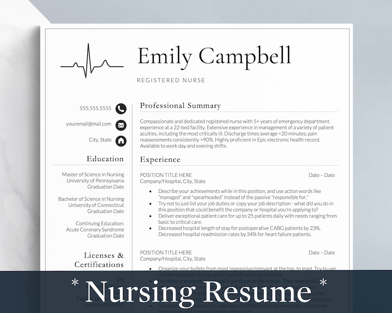 Nursing Resume Template for Google Docs Word & Pages - Etsy