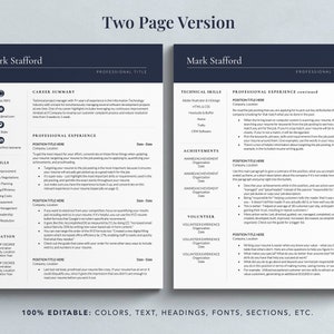 Executive Resume Template for Word, Apple Pages & Google Docs One, Two and Three Page Resume Template Professional CV Template image 3