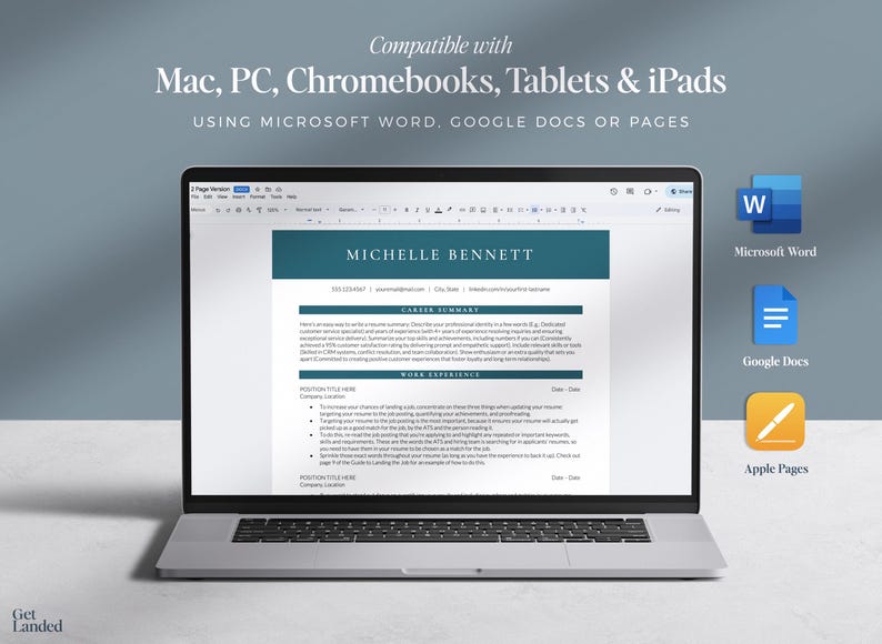 Google Docs Resume Template, easy to use resume for google docs, word and mac pages