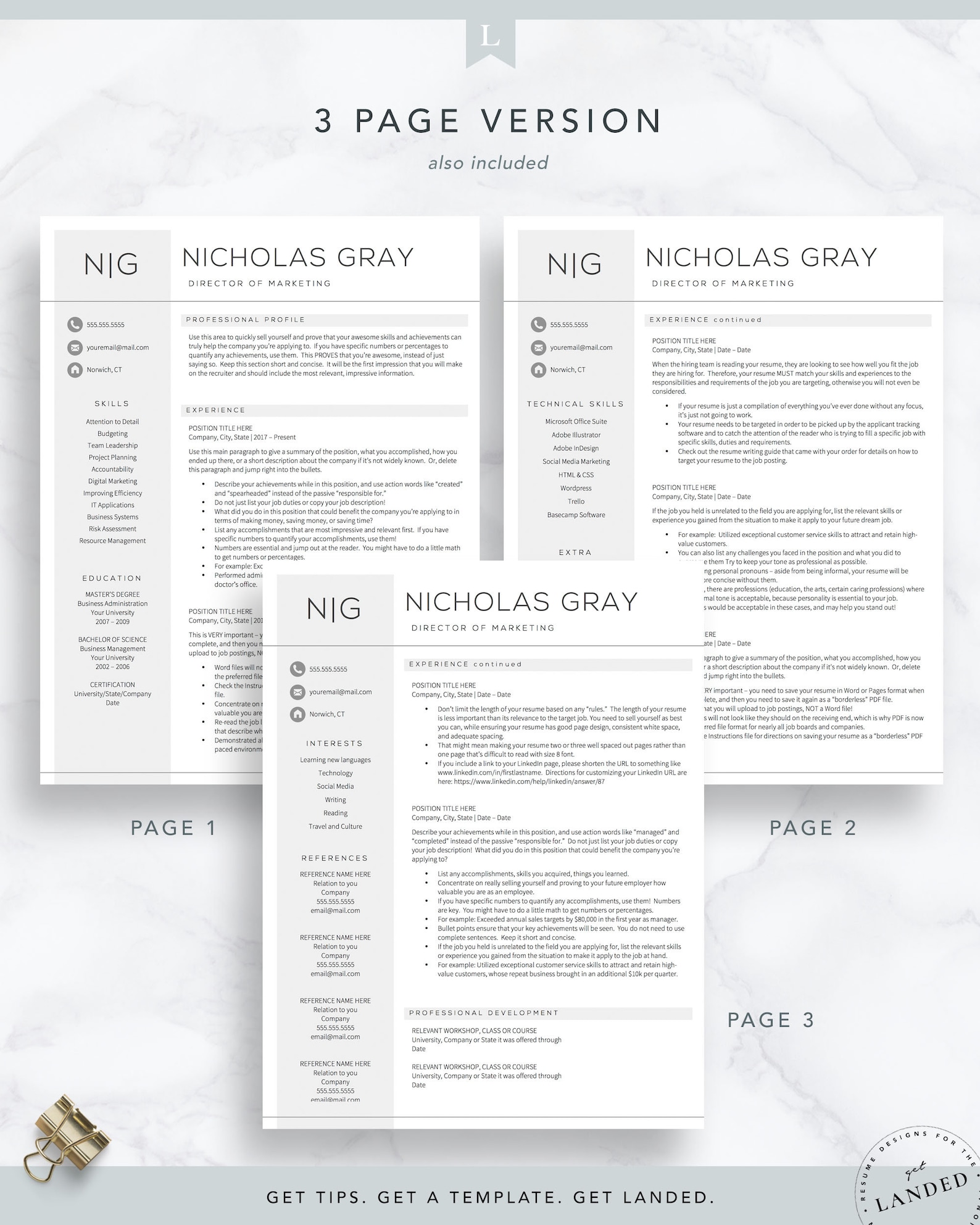 Director Resume Template for Word and Pages Free Cover | Etsy