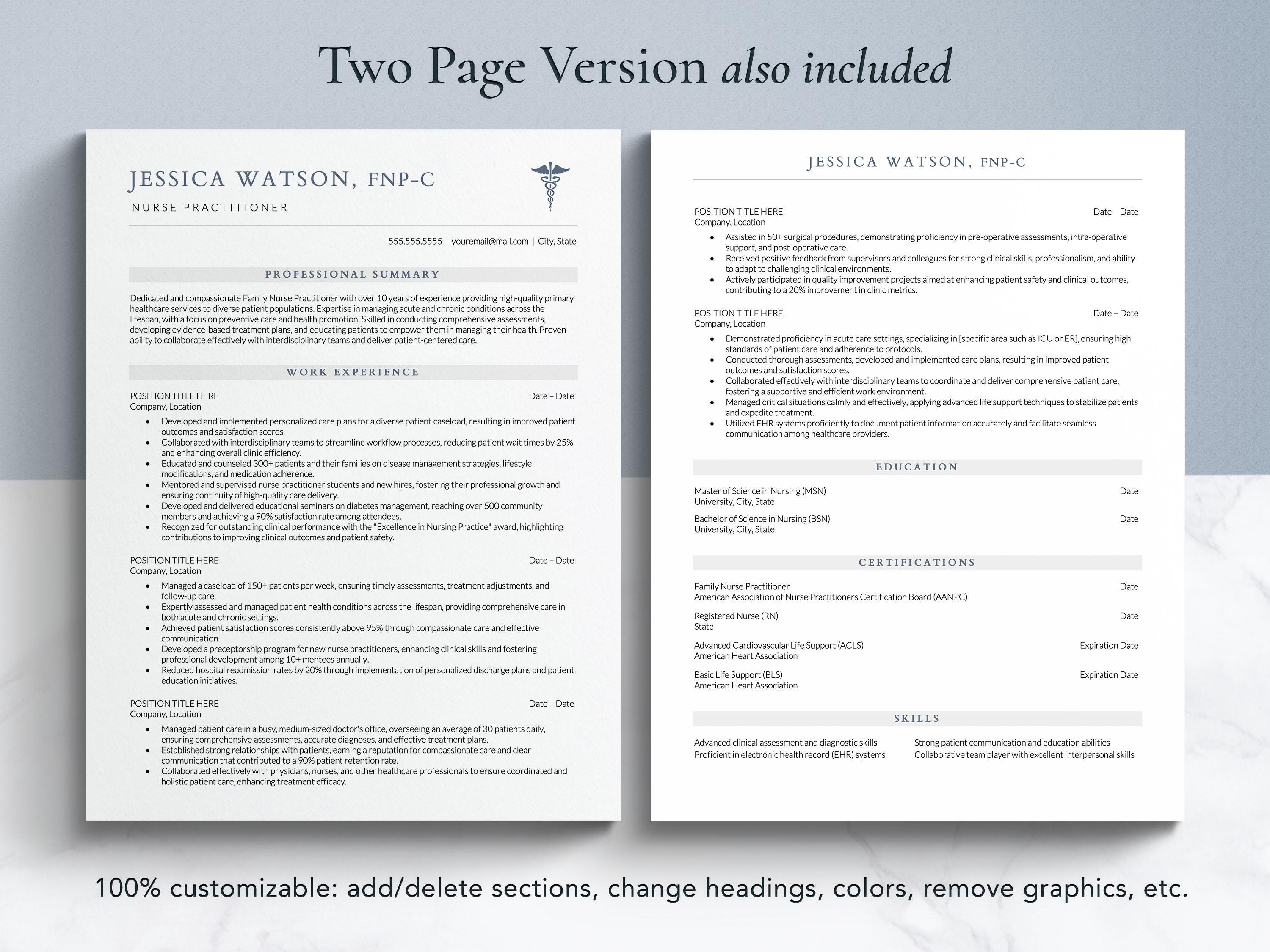 Nursing Resume Template for Google Docs, Word and Pages + Cover Letter ...