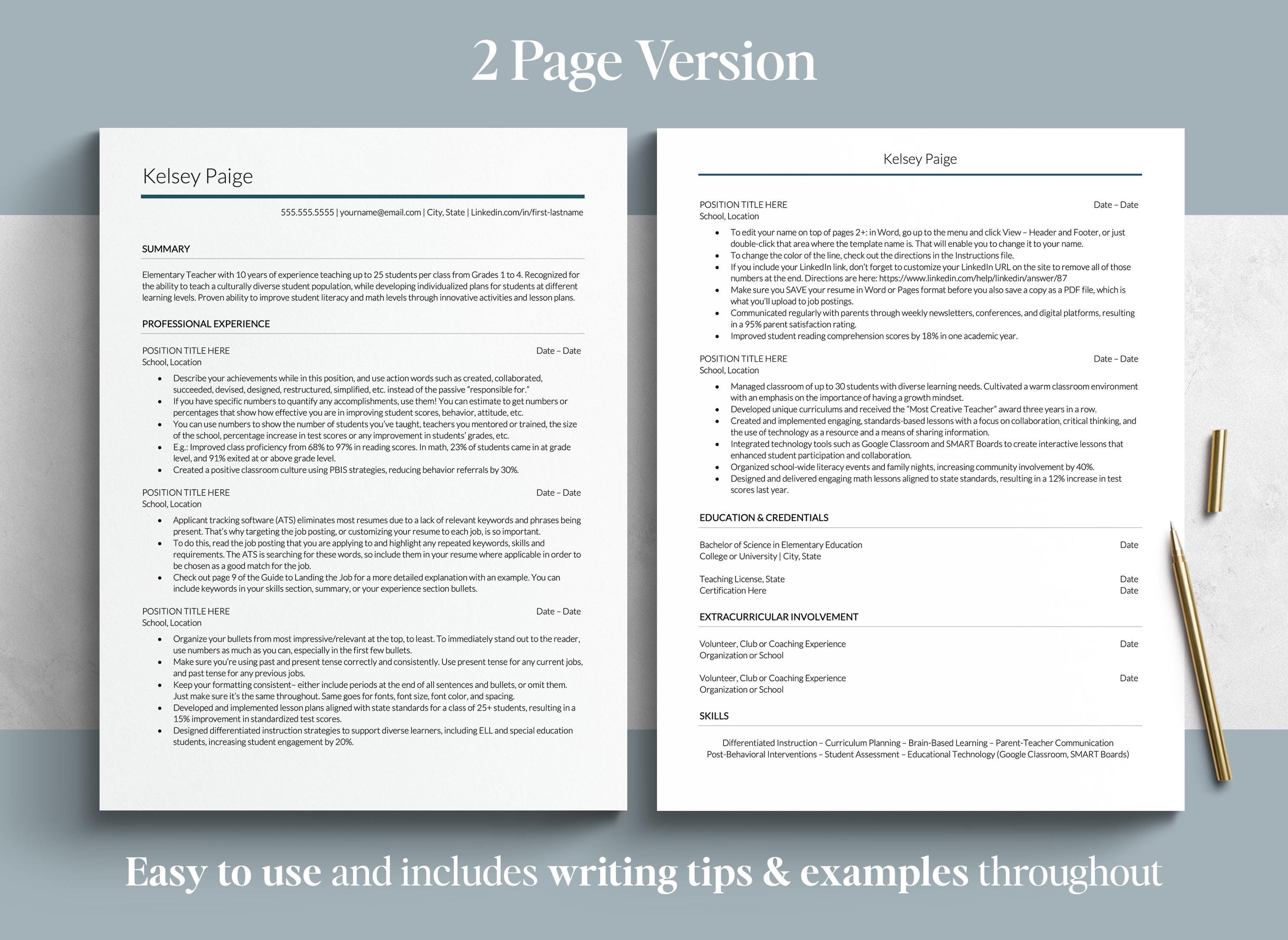 Teacher Resume Template for Google Docs, Word & Pages | ATS Friendly ...