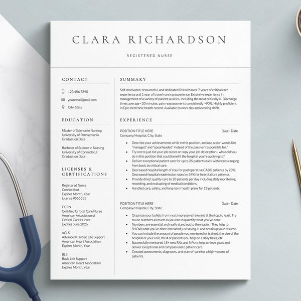 Nurse Resume Template & Cover Letter for Google Docs, Word, Pages | Remote Nursing Jobs Resume, Nurse Practitioner Resume Template