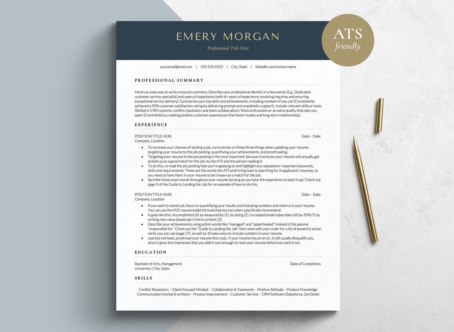 Curriculum Vitae Template for Google Docs, Microsoft Word & Pages – ATS Friendly CV Format, CV ...