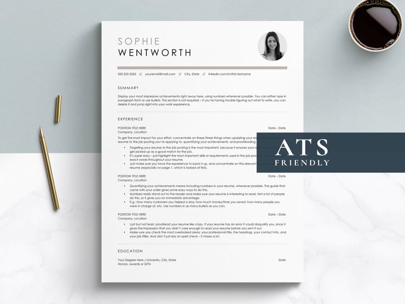 ATS friendly resume template with picture photo for google docs word apple pages ats friendly resume format layout design