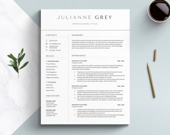 Modern Resume Template for Google Docs, Word and Apple Pages Resume, 1-5 Page Resume & Cover Letter Template, CV Template, Minimalist Resume