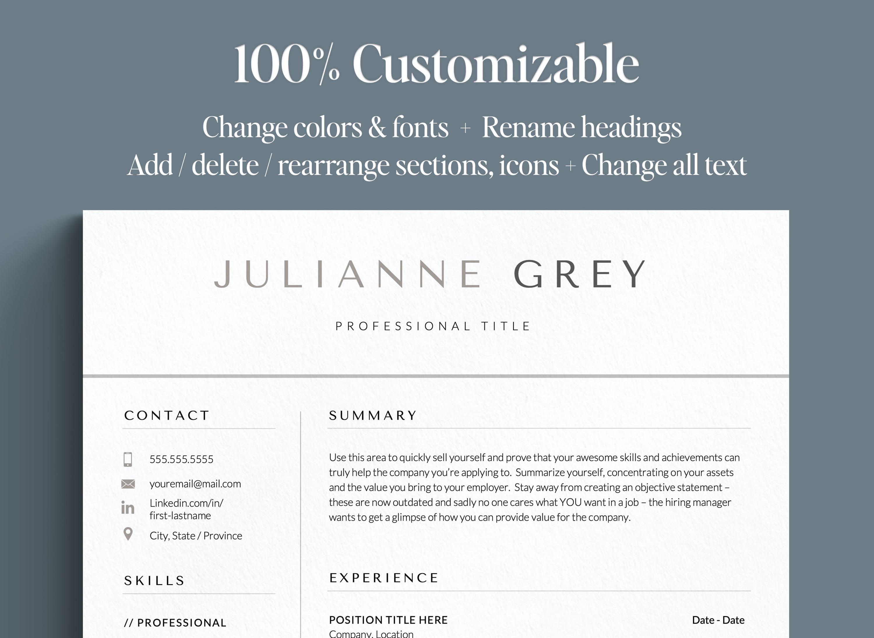 Modern Resume Template for Google Docs, Word and Mac Pages, 1-5 Page ...