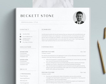 Plantilla de CV con foto para Word y Pages con carta de presentación, currículum con imagen, plantilla de currículum vitae en formato Word, currículum con foto de rostro