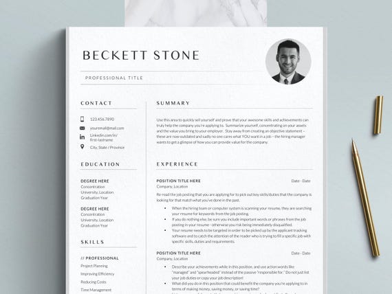 CV Template with Photo for Word & Pages with Cover Letter, Resume with Picture, Curriculum Vitae Template Word Format, Headshot Resume