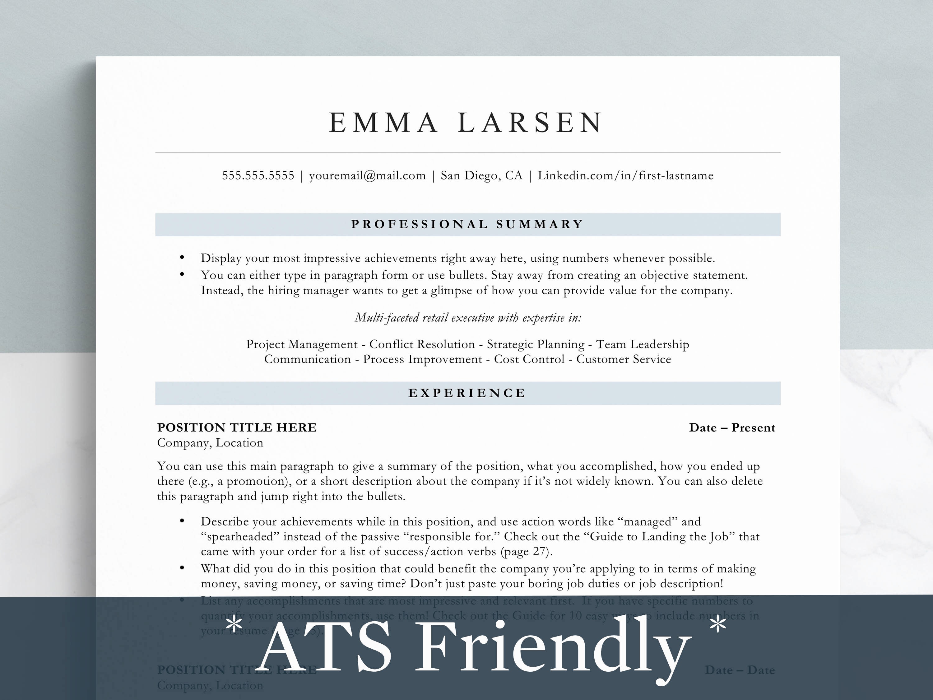 ATS Friendly Resume Template For Google Docs Word And Pages Etsy 