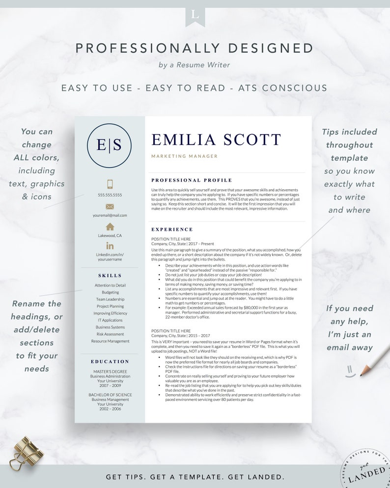 Creative, Stylish Resume Template for Word & Pages, Nurse Resume Template, Curriculum Vitae, 1, 2 and 3 Page Resume Cover Letter Template image 2