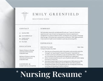 Plantilla de currículum de enfermero/a para Google Docs, Word y Pages / Plantilla de currículum para enfermero/a titulado/a, recién graduado/a de enfermería, enfermero/a viajero/a, enfermero/a practicante
