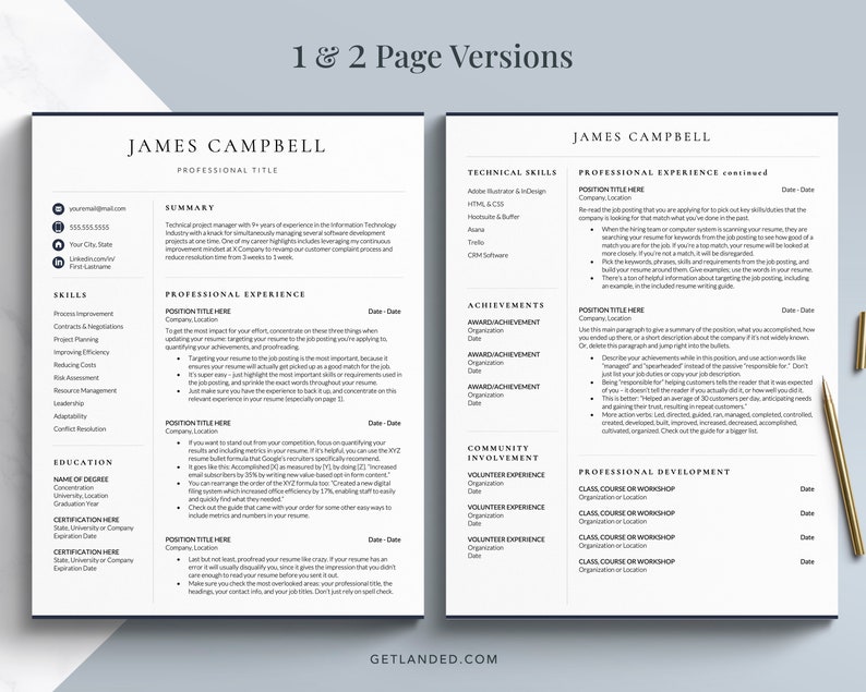 1 and 2 page resume for word, pages and google docs, competitive analyst resume