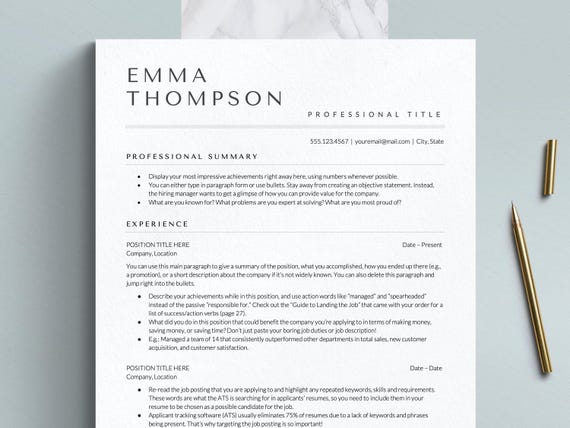 Modern ATS Resume Template for Google Docs, Word and Apple Pages | Single Column, ATS Friendly, Minimalist, Clean, Simple Resume Template