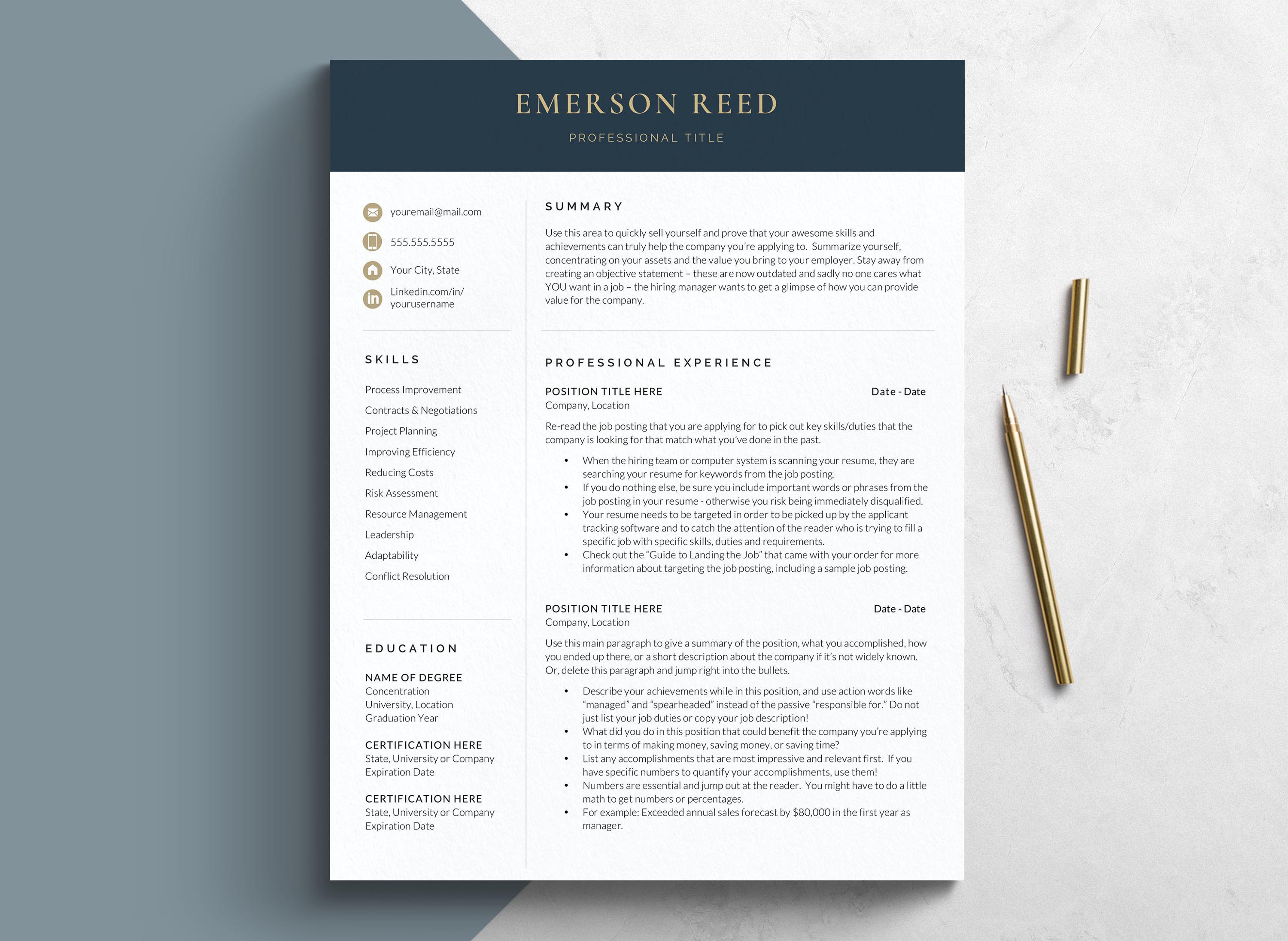 Google Docs Resume Template for Word & Pages | Best Professional Resume Template with Cover Letter, Executive Resume CV Template Google Docs