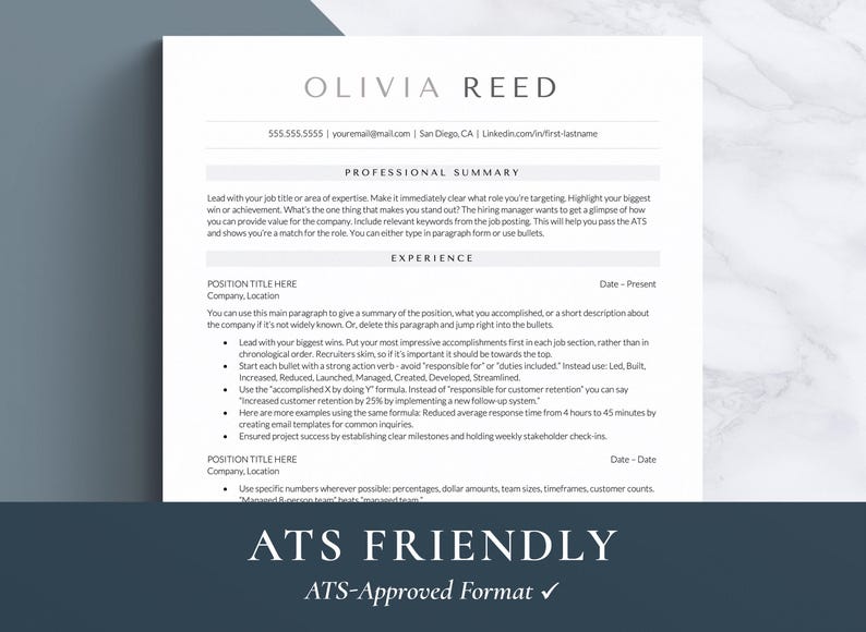 ATS Resume Template With Cover Letter | Modern CV Template for Google ...