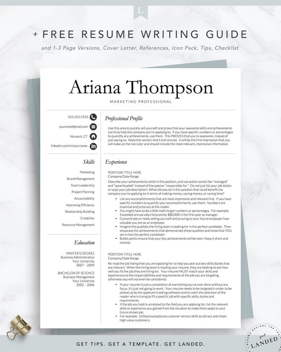 Simple Professional Resume Template For Word And Pages 1 2 And 3 Page Resume Template Cover Letter Cv Instant Download Resume Design