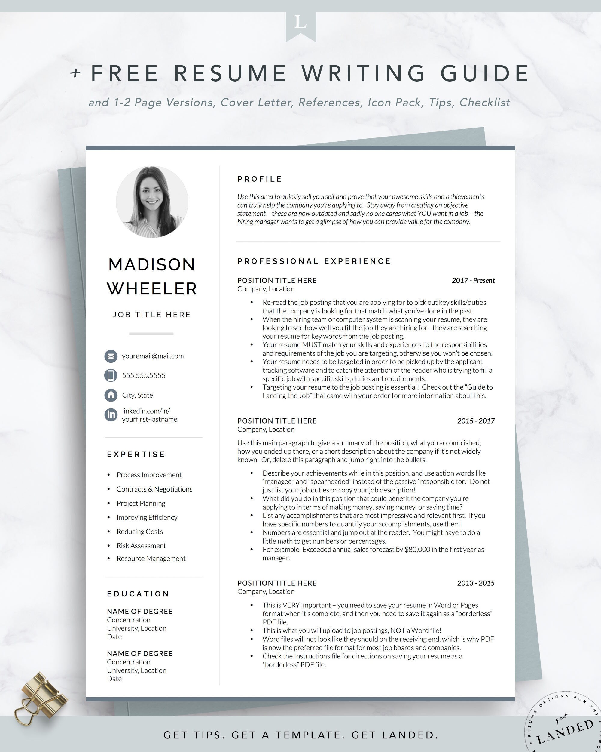 Free One Page Cv Resume Template