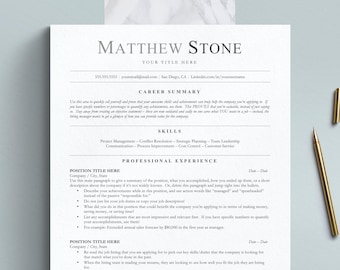 Formato de currículum profesional, plantilla de currículum compatible con ATS, plantilla de currículum minimalista para Word, Pages, Google Docs, CV profesional ejecutivo