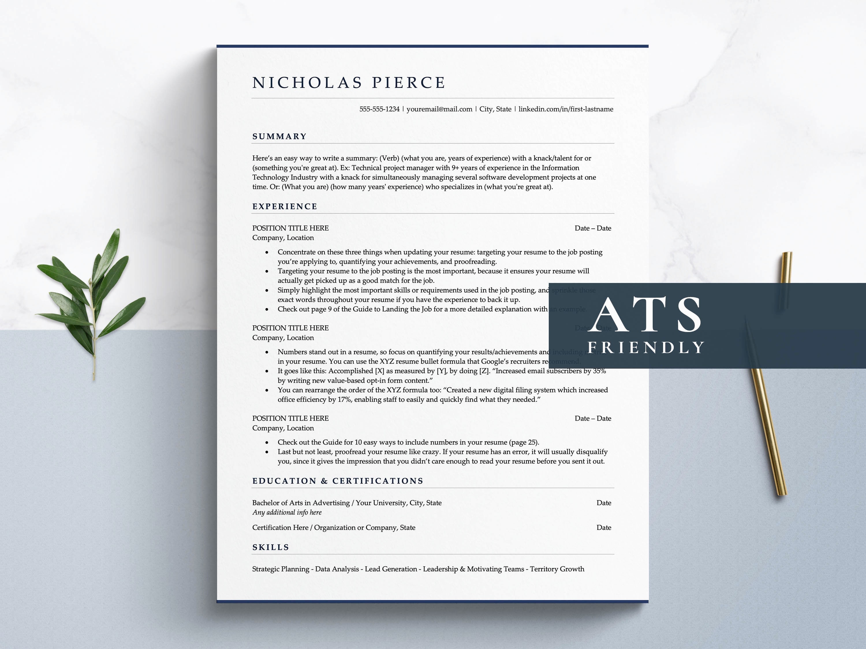 Professional Resume and Cover Letter Template for Google Docs & Word ...
