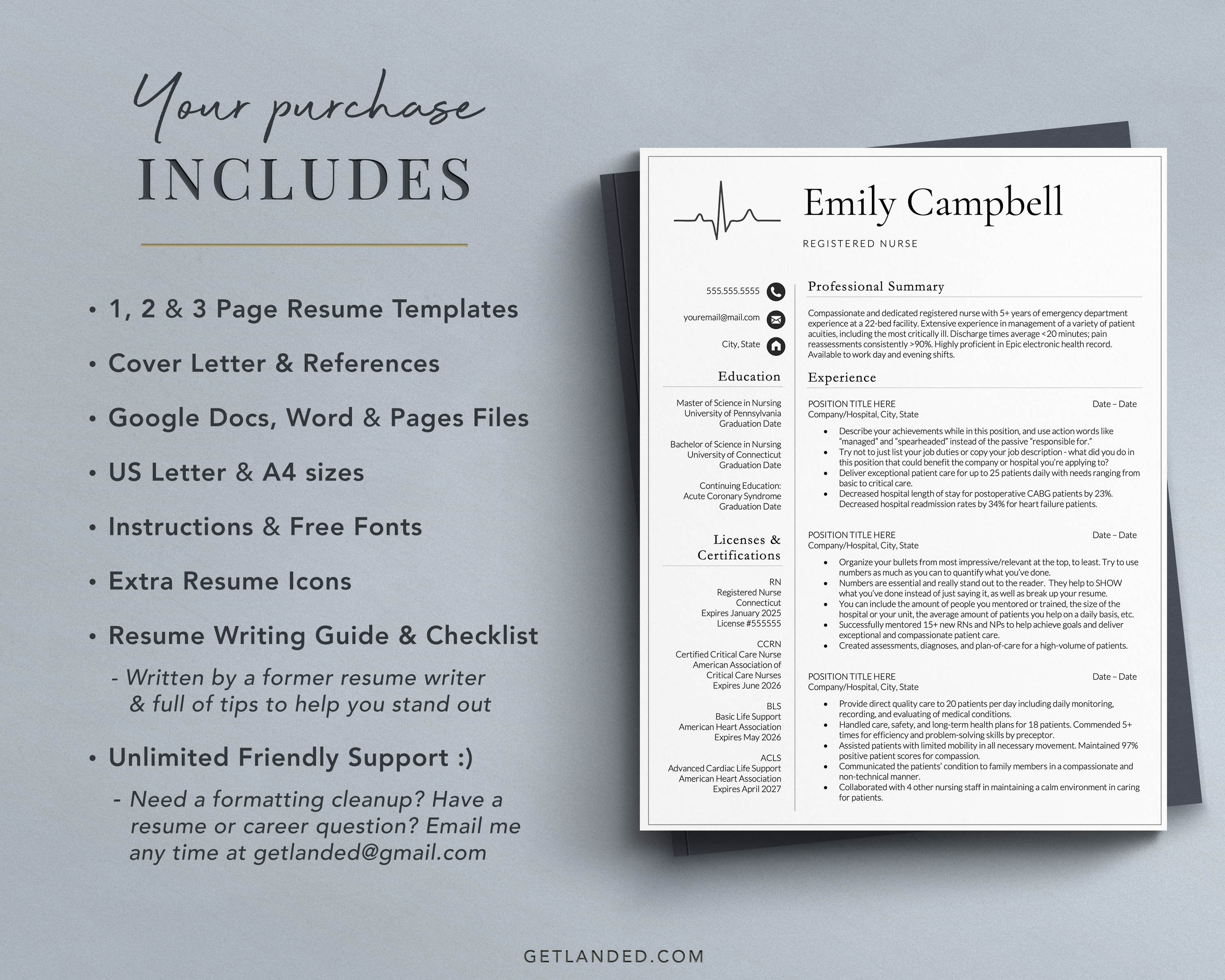 Nursing Resume Template for Google Docs Word & Pages - Etsy UK