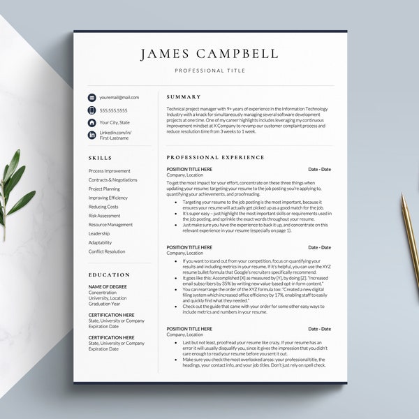 Executive Director Resume Template for Google Docs, Word & Pages, Business Resume Template, IT, Nonprofit Executive Director Resume Template