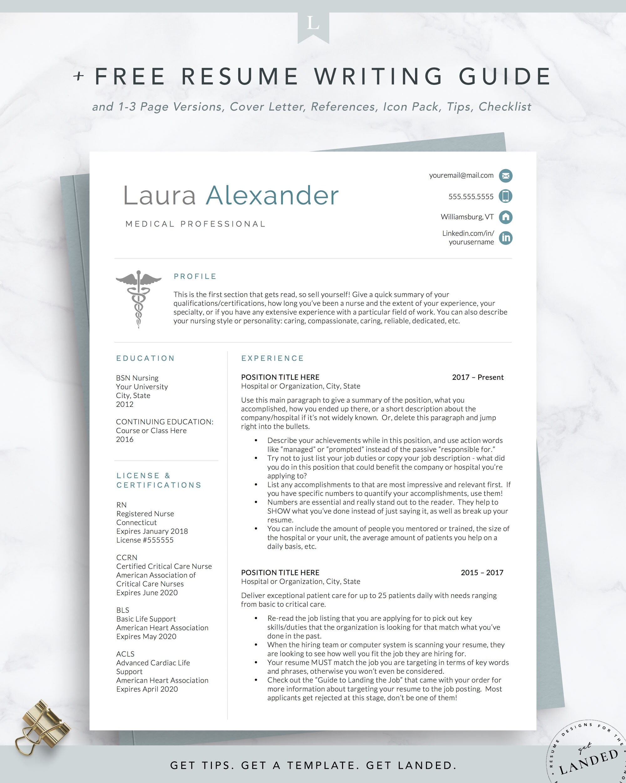 Nursing Resume Template For Medical Professionals Nurse - Etsy