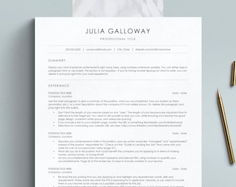 Simple Basic Resume Template for Word, Pages, Google Docs, Traditional Resume Template, Single Column Resume, 1 column resume template easy