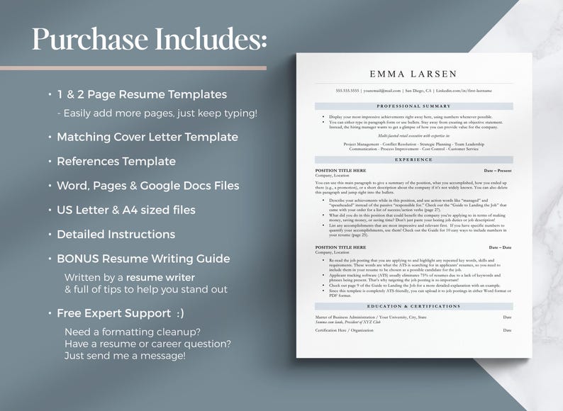 ats resume template for google docs, word and mac pages. easy to edit resume template, customizable resume template format, best resume format for ats