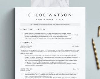 Plantilla de currículum minimalista para Google Docs, Word y Apple Pages, descarga instantánea de plantilla de currículum ATS, diseño de currículum de una columna, currículum simple