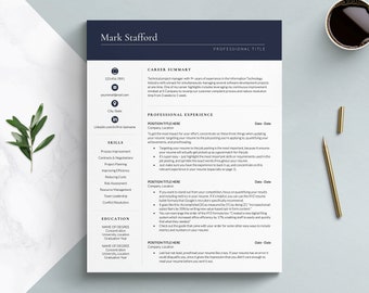 Executive Resume Template for Word, Apple Pages & Google Docs | One, Two and Three Page Resume Template | Professional CV Template