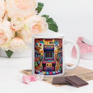 Retro Arcade Glory White glossy mug