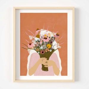 Floral print wall art,floral illustration wall art,flowers illustration,flower lover art,flower print,flowers wall print,woman illustration