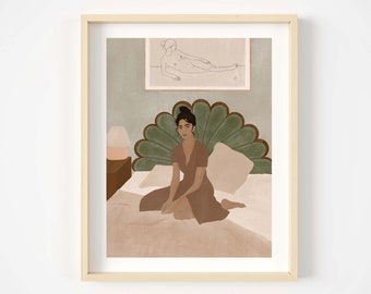 Home illustration print, gallery wall, art print, woman illustration, wall art