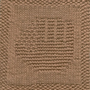 May include: A brown knitted dishcloth with a textured pattern.