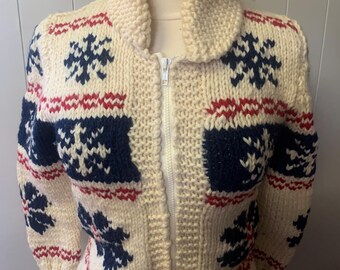 Vintage Mary Maxim Snowflake Cowichan, Zip Front